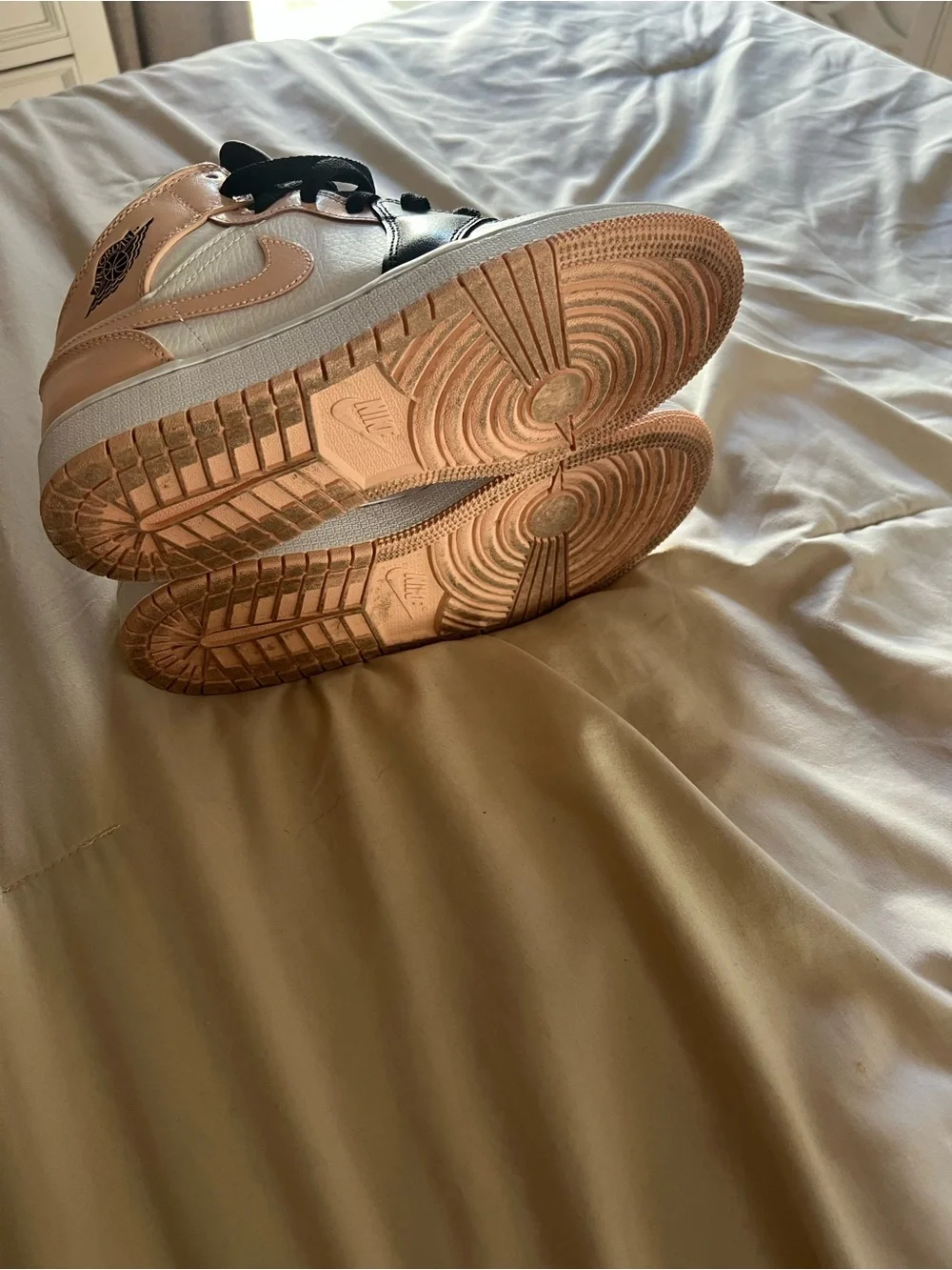 Nike Air Jordan 1 Mid Black, White & Peach Sneakers